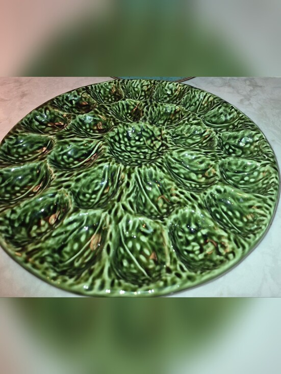 Olfaire Other - Vintage Green Cabbage leaf deviled egg platter crafted in Portugal by Olfaire